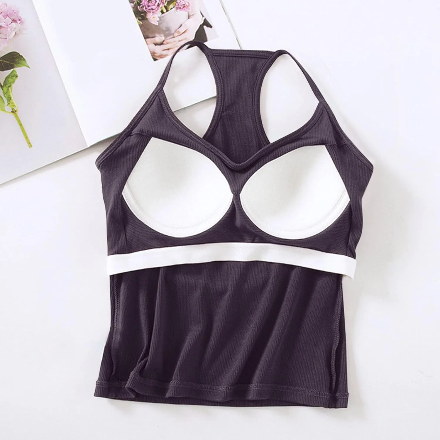 Racerback Tank Top for Women Shelf Bra Yoga Tops Summer Cami Shirt Basic Athletic Camisole with Built in Bras