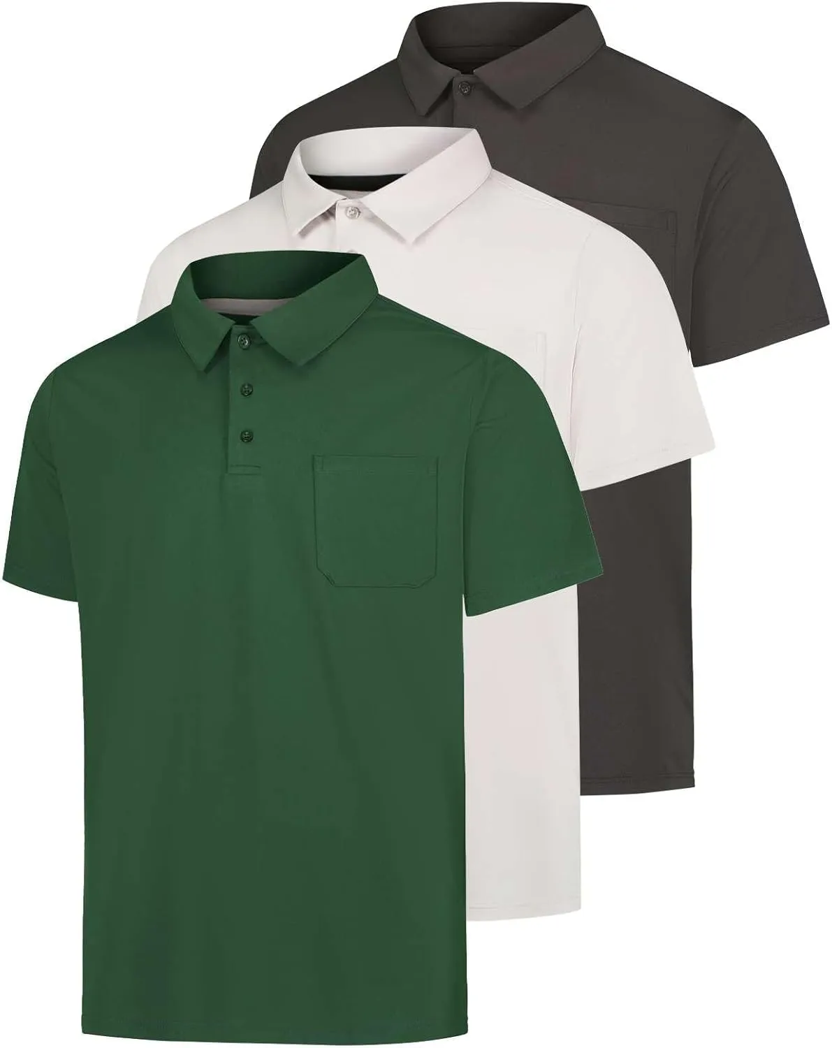 Real Essentials 3 Pack: Men's Short Sleeve Pocket Polo Shirt Dry-Fit Performance Tactical Golf (Available in Big & Tall)