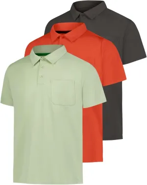 Real Essentials 3 Pack: Men's Short Sleeve Pocket Polo Shirt Dry-Fit Performance Tactical Golf (Available in Big & Tall)