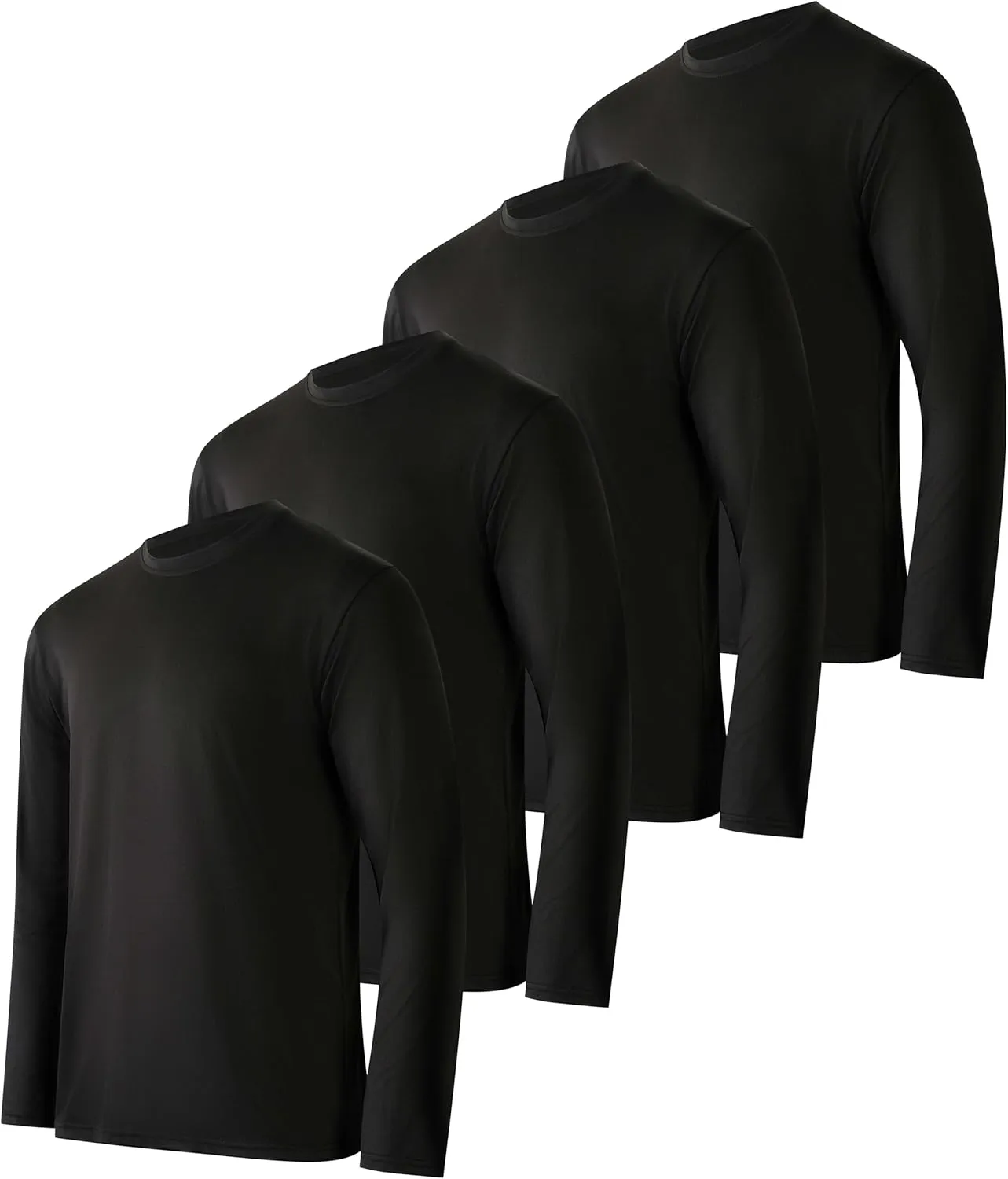 Real Essentials 4 Pack: Men's Dry-Fit UV Moisture Wicking UPF 50  SPF Sun Protective Fishing Hiking Active Long Sleeve Shirt