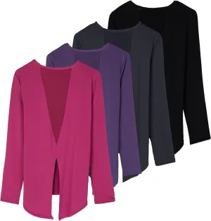 Real Essentials 4 Pack: Women's Dry-Fit Long-Sleeve Tie Back Athletic Workout T-Shirt (Available in Plus Size)
