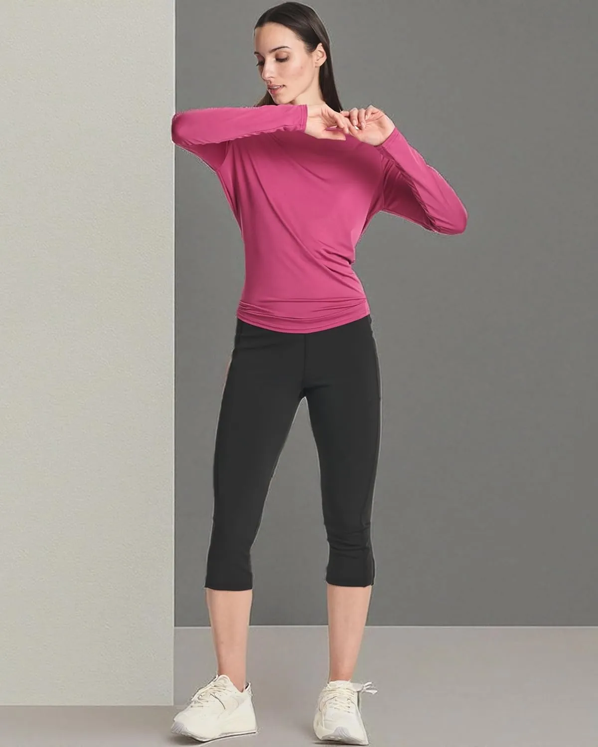 Real Essentials 4 Pack: Women's Dry-Fit Long-Sleeve Tie Back Athletic Workout T-Shirt (Available in Plus Size)