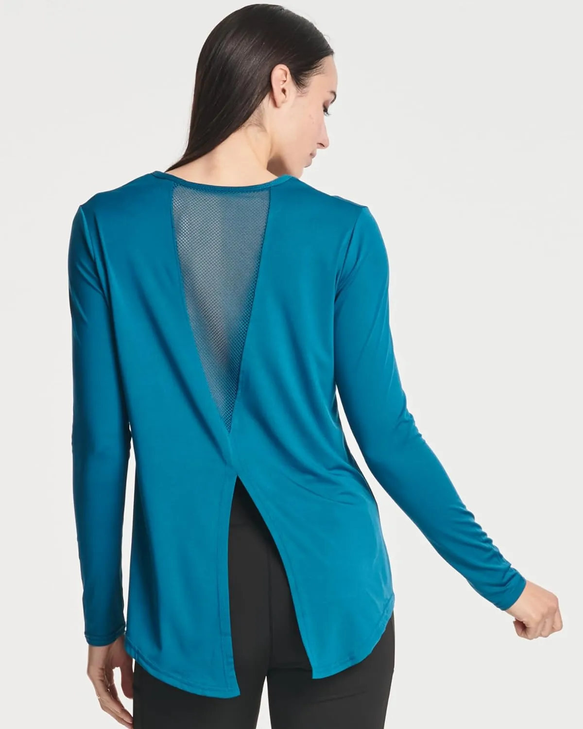 Real Essentials 4 Pack: Women's Dry-Fit Long-Sleeve Tie Back Athletic Workout T-Shirt (Available in Plus Size)