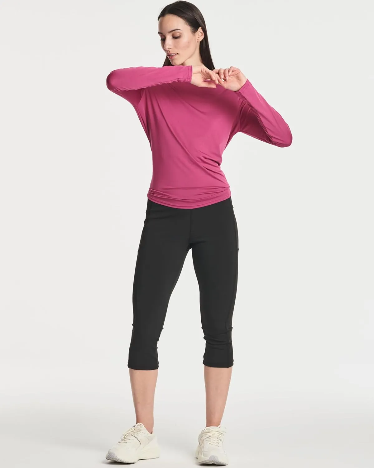 Real Essentials 4 Pack: Women's Dry-Fit Long-Sleeve Tie Back Athletic Workout T-Shirt (Available in Plus Size)