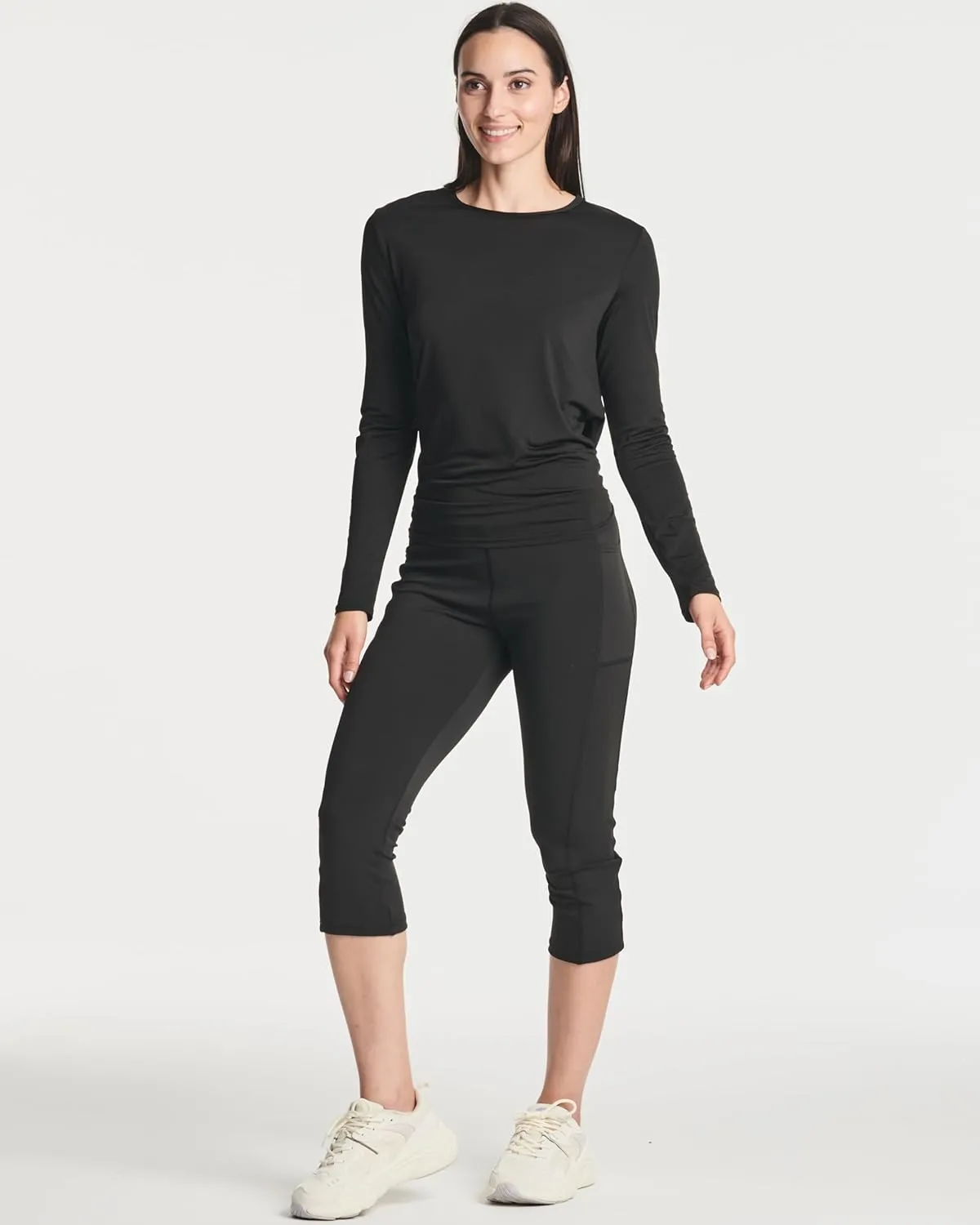 Real Essentials 4 Pack: Women's Dry-Fit Long-Sleeve Tie Back Athletic Workout T-Shirt (Available in Plus Size)