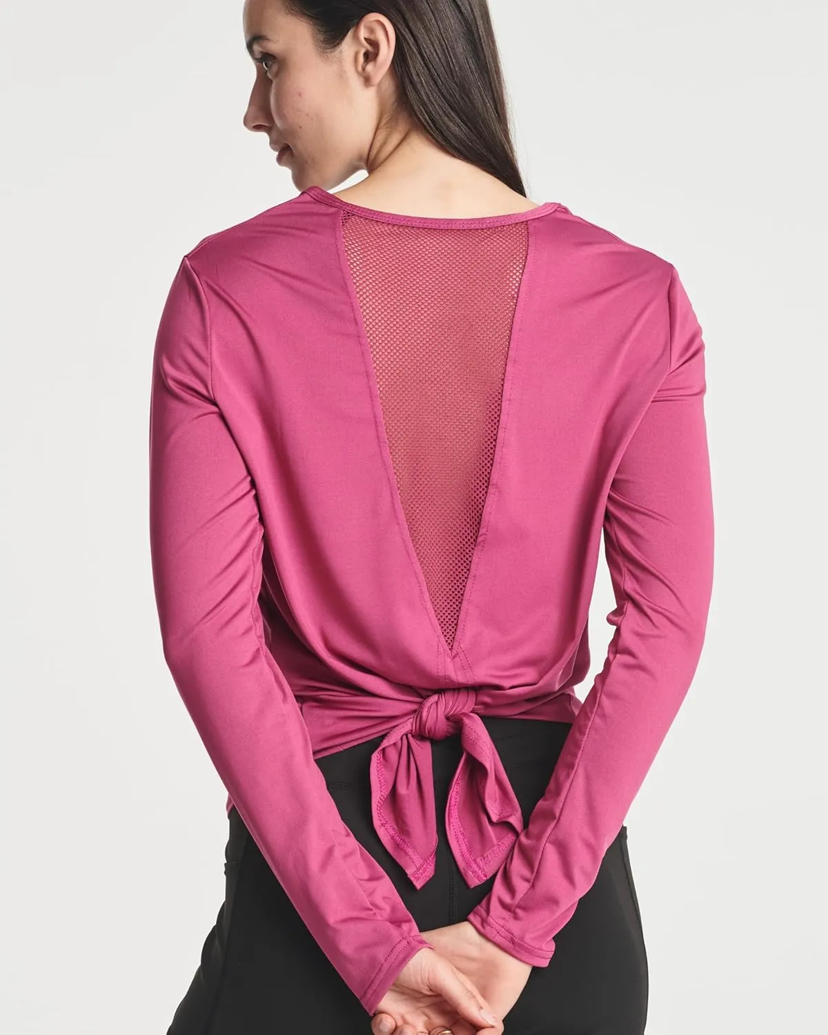 Real Essentials 4 Pack: Women's Dry-Fit Long-Sleeve Tie Back Athletic Workout T-Shirt (Available in Plus Size)