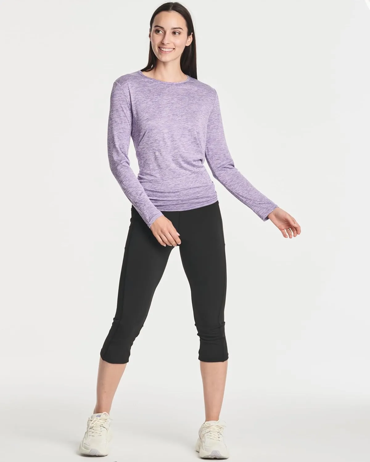 Real Essentials 4 Pack: Women's Dry-Fit Long-Sleeve Tie Back Athletic Workout T-Shirt (Available in Plus Size)