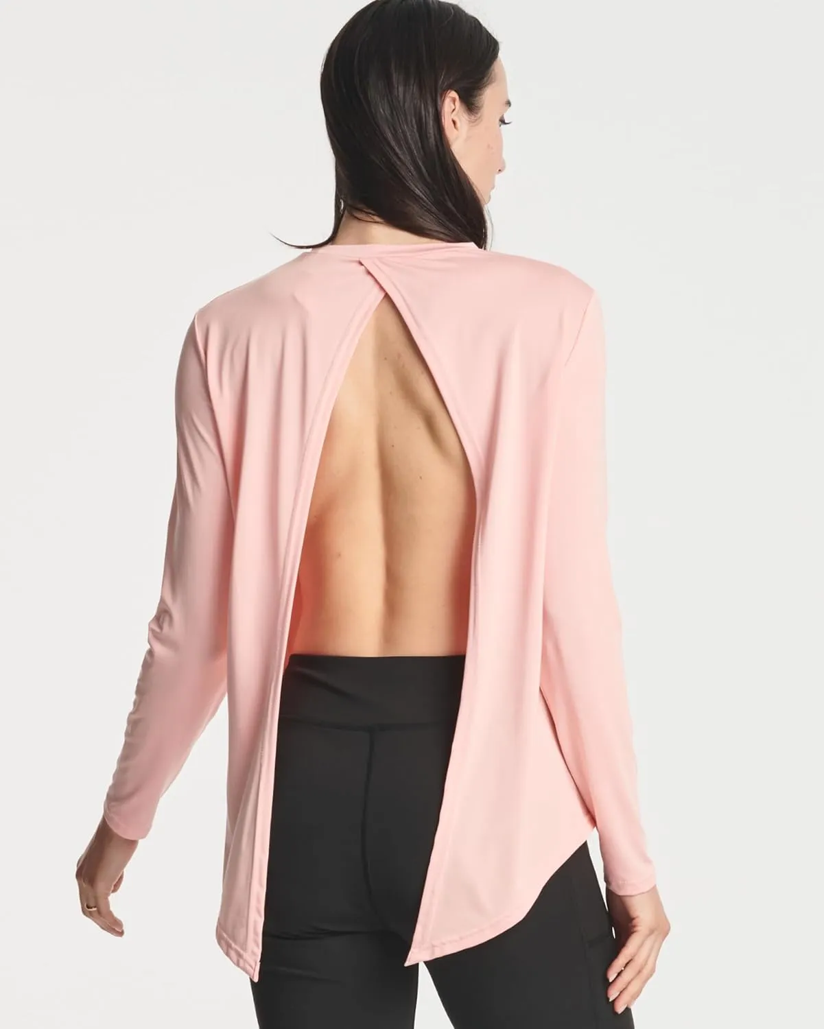 Real Essentials 4 Pack: Women's Dry-Fit Long-Sleeve Tie Back Open Back Athletic Workout T-Shirt (Available in Plus Size)