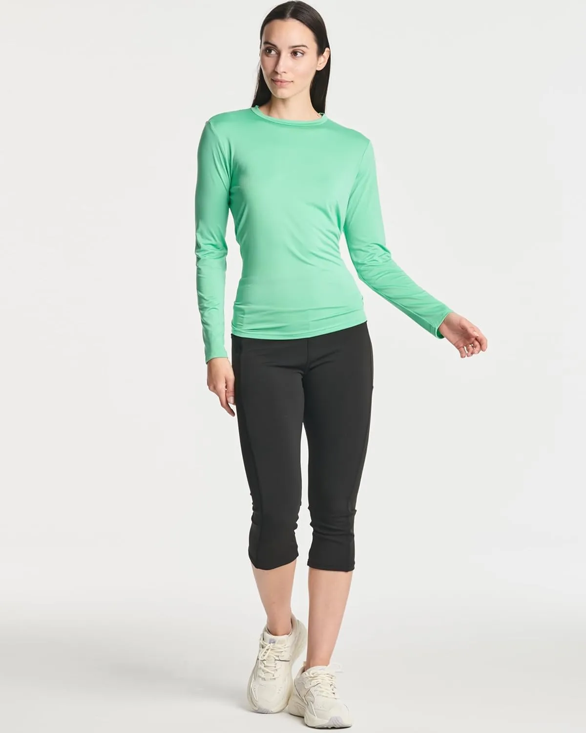 Real Essentials 4 Pack: Women's Dry-Fit Long-Sleeve Tie Back Open Back Athletic Workout T-Shirt (Available in Plus Size)