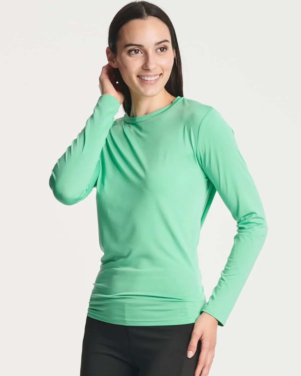 Real Essentials 4 Pack: Women's Dry-Fit Long-Sleeve Tie Back Open Back Athletic Workout T-Shirt (Available in Plus Size)