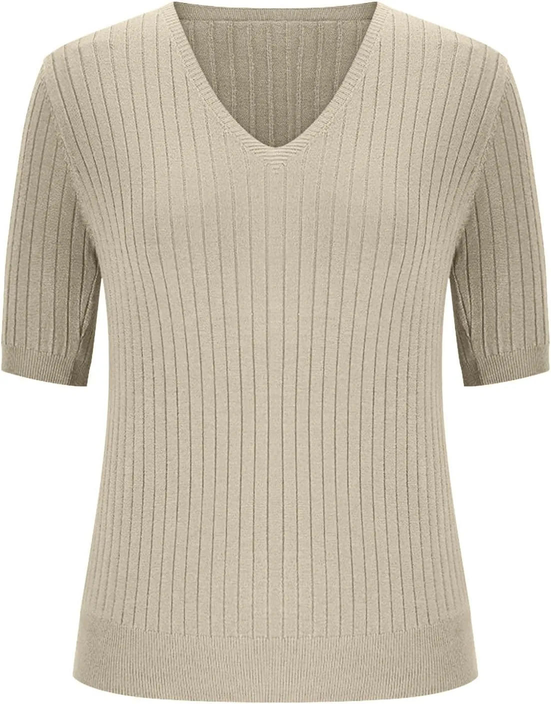 Ribbed Knit Tops for Women Trendy Summer Casual Basic Sweater Solid Color V Neck T Shirts Loose Fit Blouse Tee