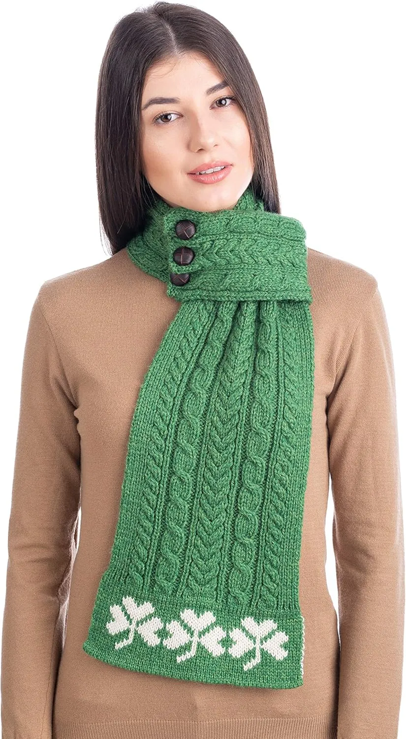 SAOL - Women - Aran Loop Scarf featuring Shamrock Pattern - 100% Merino Wool