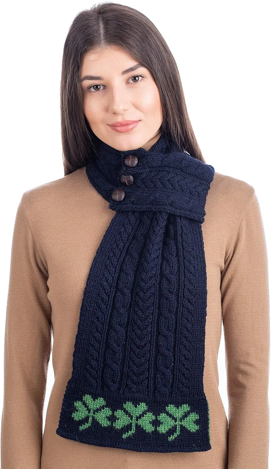 SAOL - Women - Aran Loop Scarf featuring Shamrock Pattern - 100% Merino Wool