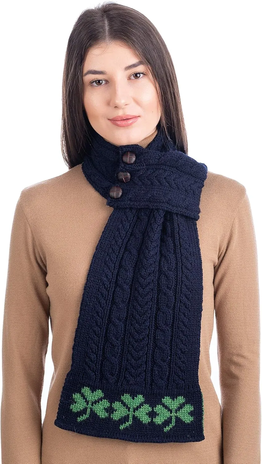 SAOL - Women - Aran Loop Scarf featuring Shamrock Pattern - 100% Merino Wool