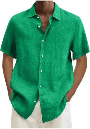 Shirts for Men Men's Linen Shirts Short Sleeve Casual Shirts Button Down Shirt for Men Beach Summer Shirts