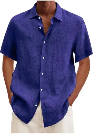 Shirts for Men Men's Linen Shirts Short Sleeve Casual Shirts Button Down Shirt for Men Beach Summer Shirts