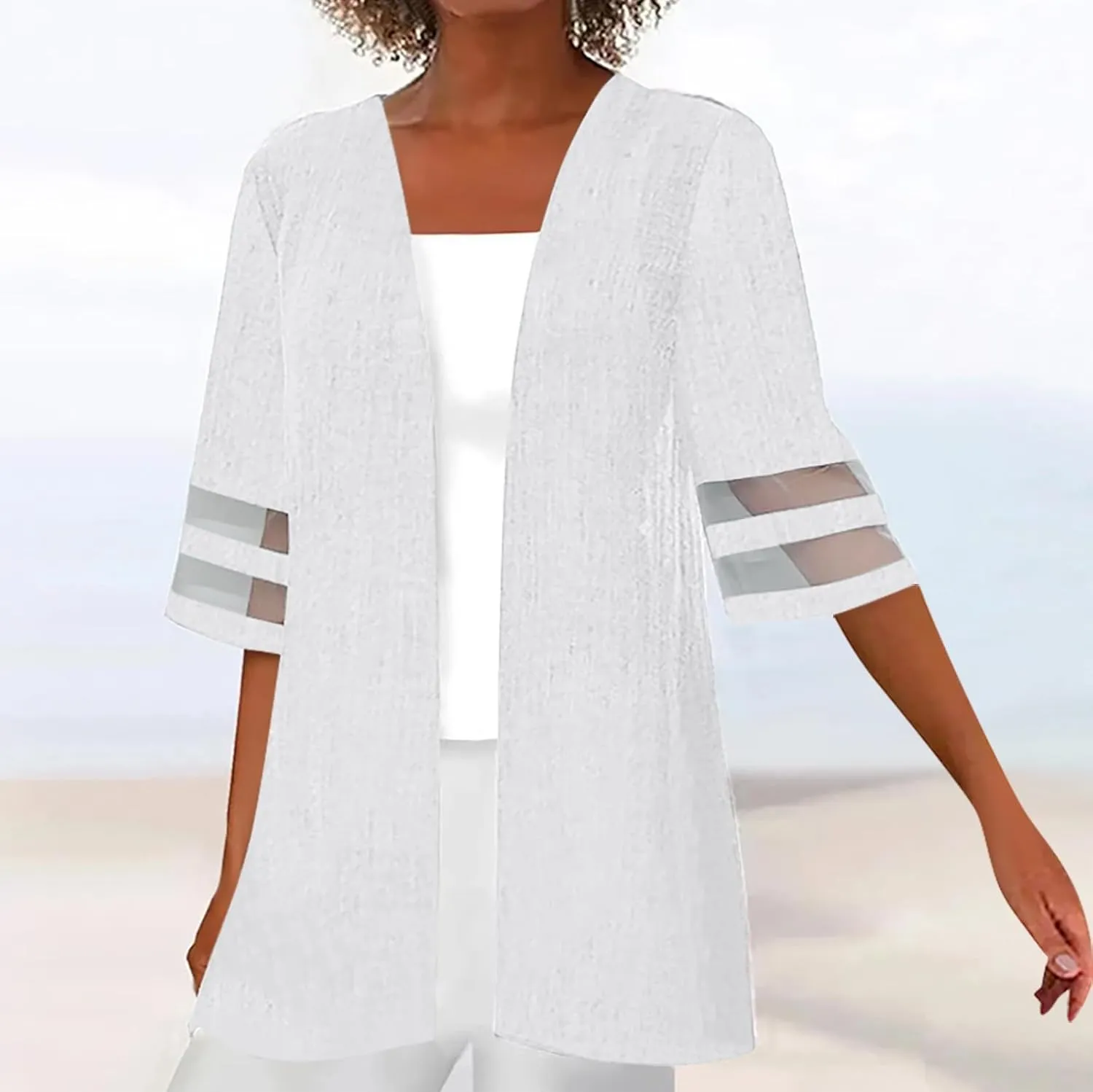 Spring Cardigans for Women 2025 Floral Printed Trendy Open Front Cardigan 3/4 Sleeve Trendy Elegant Cardigans