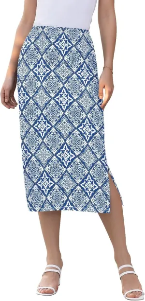 Stylized Flowers Vintage Boho Women's Midi Length Skirt Women Split Midi Skirt High Waisted Beach Skirts
