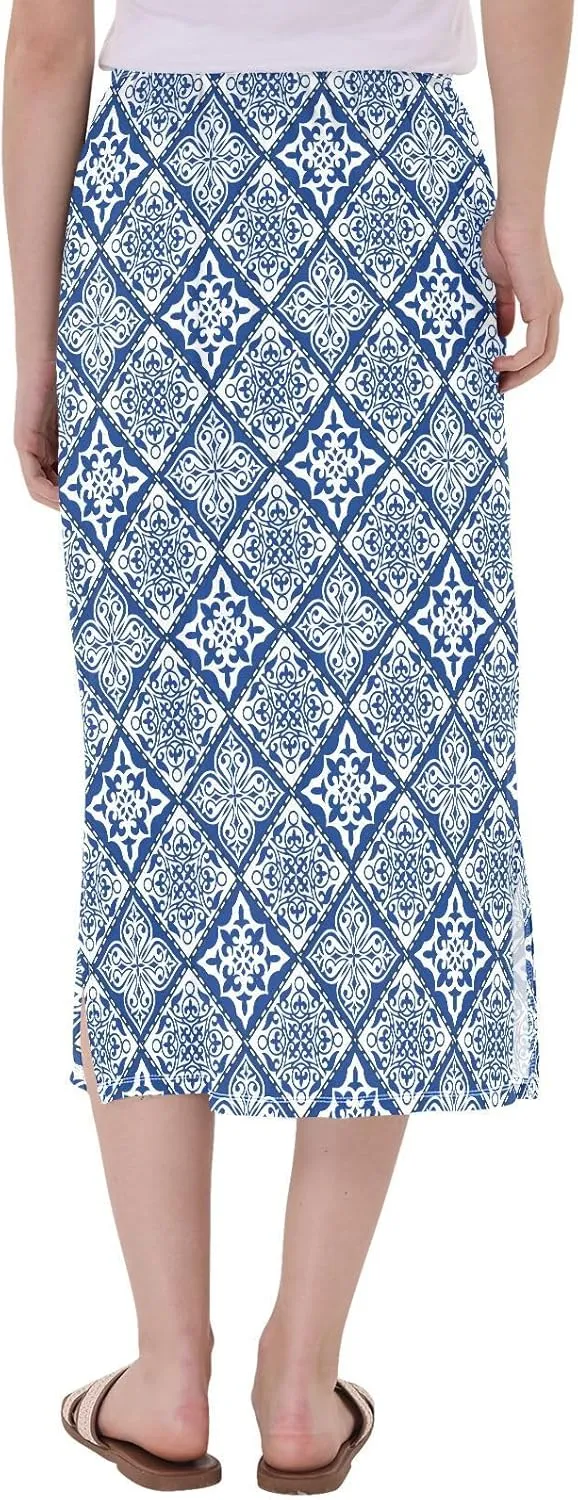 Stylized Flowers Vintage Boho Women's Midi Length Skirt Women Split Midi Skirt High Waisted Beach Skirts