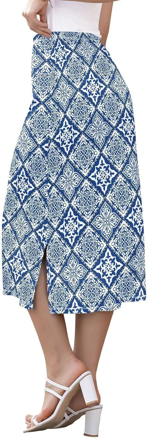 Stylized Flowers Vintage Boho Women's Midi Length Skirt Women Split Midi Skirt High Waisted Beach Skirts