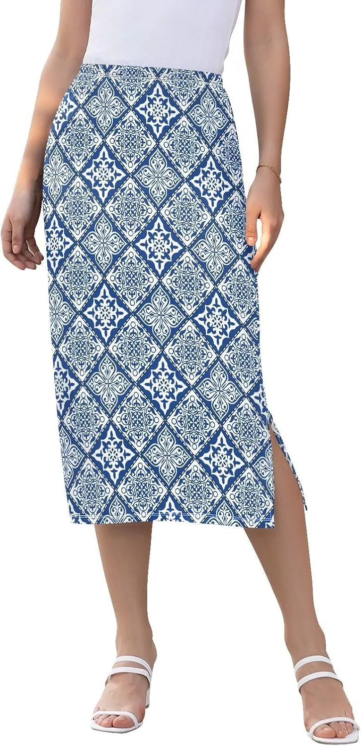 Stylized Flowers Vintage Boho Women's Midi Length Skirt Women Split Midi Skirt High Waisted Beach Skirts