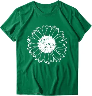 Summer Short Sleeve Tops for Women Funny Oversized Floral Print Loose T Shirts Casual Crewneck Soft Tees