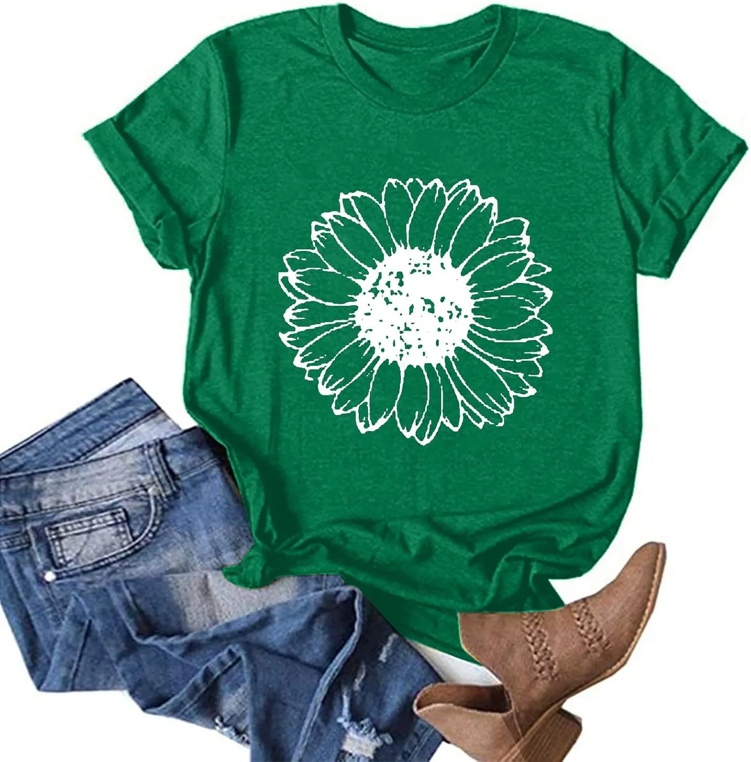 Summer Short Sleeve Tops for Women Funny Oversized Floral Print Loose T Shirts Casual Crewneck Soft Tees