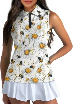 Suobstales Sleeveless Golf Polo Shirts for Women Quick Dry Collared Polo Shirts Athletic Tank Tops Lightweight Tennis Shirts