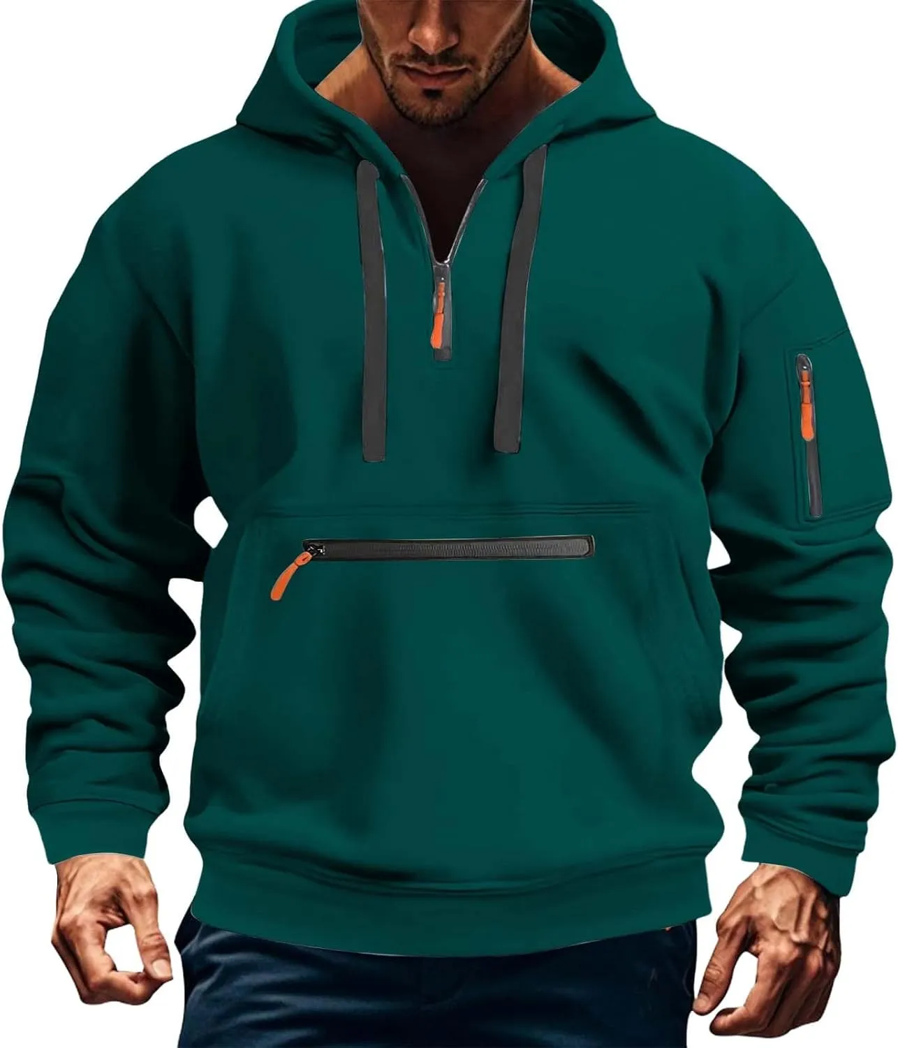 Tactical Hoodies Men Quarter Zip Pullover Vintage Workout Hoodies with Zipper Pockets Trendy Military Sweatshirt