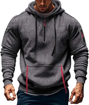 Tactical Hoodies Men Quarter Zip Pullover Vintage Workout Hoodies with Zipper Pockets Trendy Military Sweatshirt