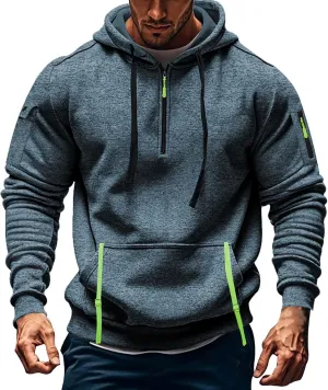 Tactical Hoodies Men Quarter Zip Pullover Vintage Workout Hoodies with Zipper Pockets Trendy Military Sweatshirt