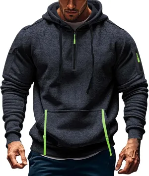 Tactical Hoodies Men Quarter Zip Pullover Vintage Workout Hoodies with Zipper Pockets Trendy Military Sweatshirt