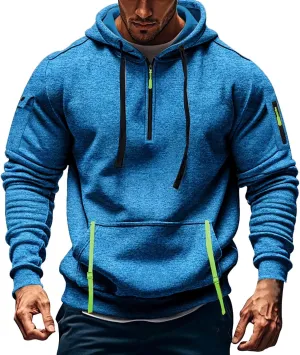 Tactical Hoodies Men Quarter Zip Pullover Vintage Workout Hoodies with Zipper Pockets Trendy Military Sweatshirt
