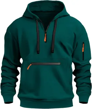 Tactical Hoodies Men Quarter Zip Pullover Vintage Workout Hoodies with Zipper Pockets Trendy Military Sweatshirt