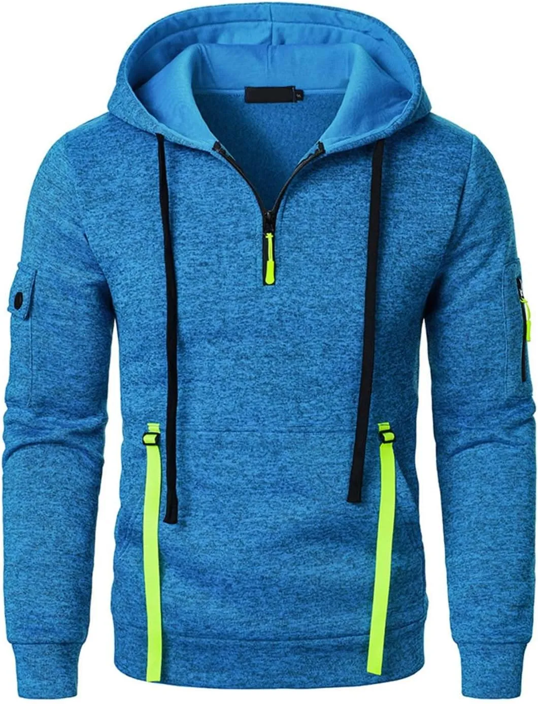 Tactical Hoodies Men Quarter Zip Pullover Vintage Workout Hoodies with Zipper Pockets Trendy Military Sweatshirt