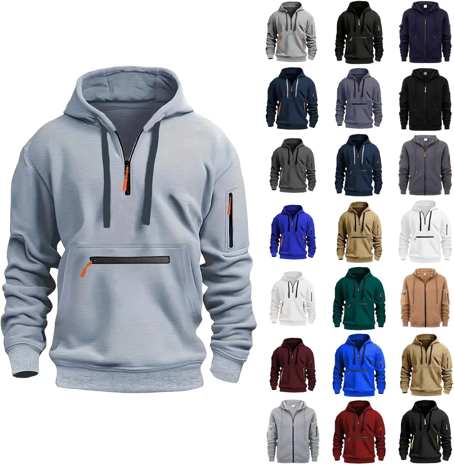 Tactical Hoodies Men Quarter Zip Pullover Vintage Workout Hoodies with Zipper Pockets Trendy Military Sweatshirt