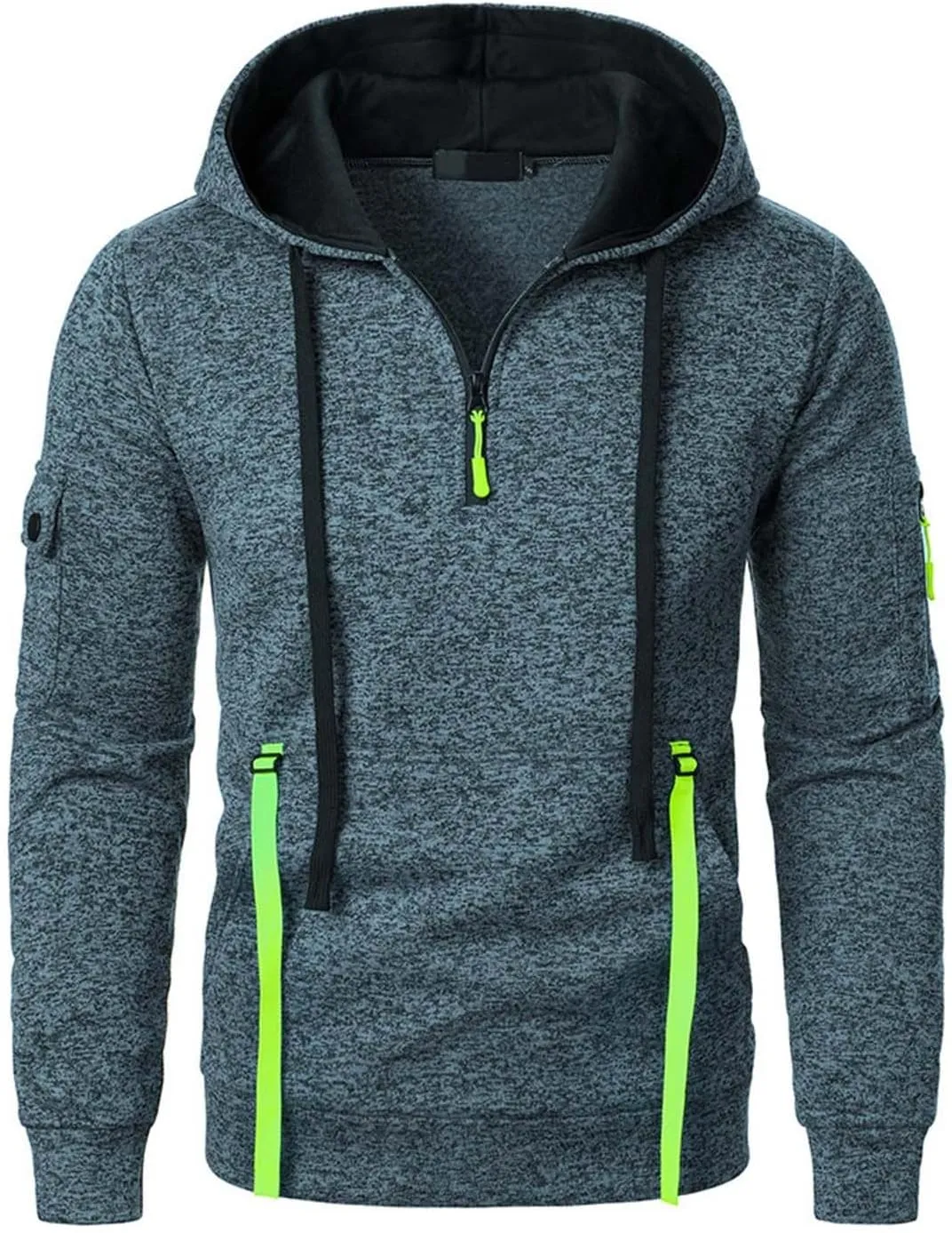 Tactical Hoodies Men Quarter Zip Pullover Vintage Workout Hoodies with Zipper Pockets Trendy Military Sweatshirt