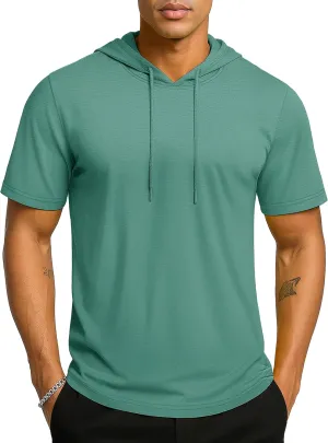 TACVASEN Short Sleeve Hoodies for Men Cotton Hoodies Summer Sweatshirt Lightweight Breathable Workout Shirts Pullover