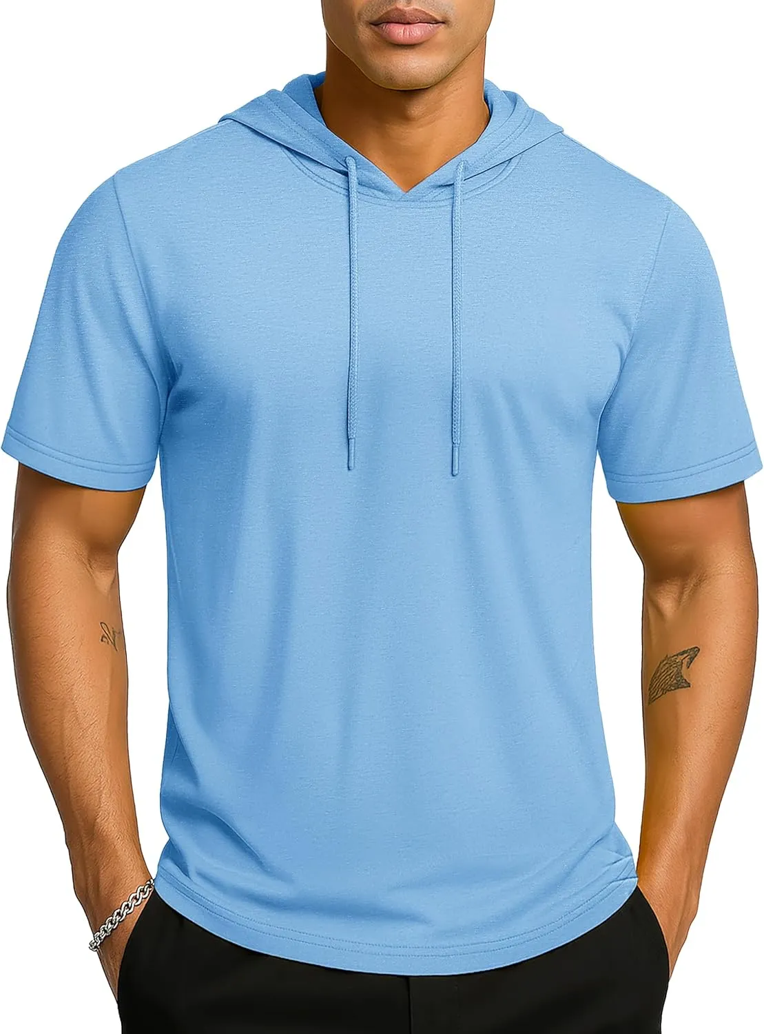 TACVASEN Short Sleeve Hoodies for Men Cotton Hoodies Summer Sweatshirt Lightweight Breathable Workout Shirts Pullover