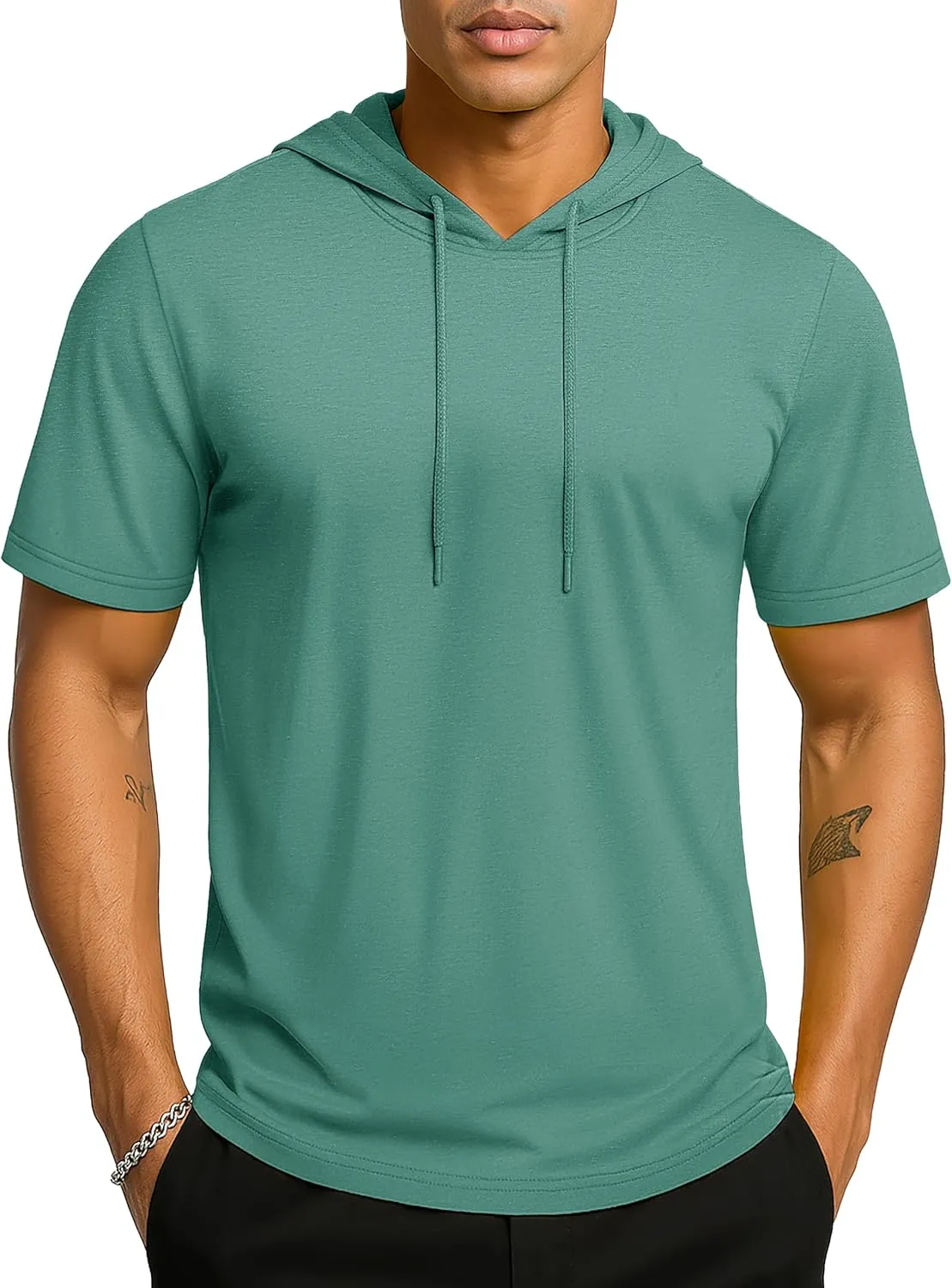 TACVASEN Short Sleeve Hoodies for Men Cotton Hoodies Summer Sweatshirt Lightweight Breathable Workout Shirts Pullover
