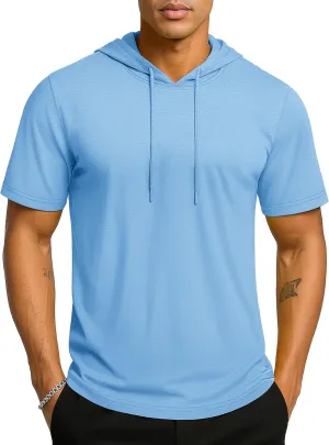 TACVASEN Short Sleeve Hoodies for Men Cotton Hoodies Summer Sweatshirt Lightweight Breathable Workout Shirts Pullover