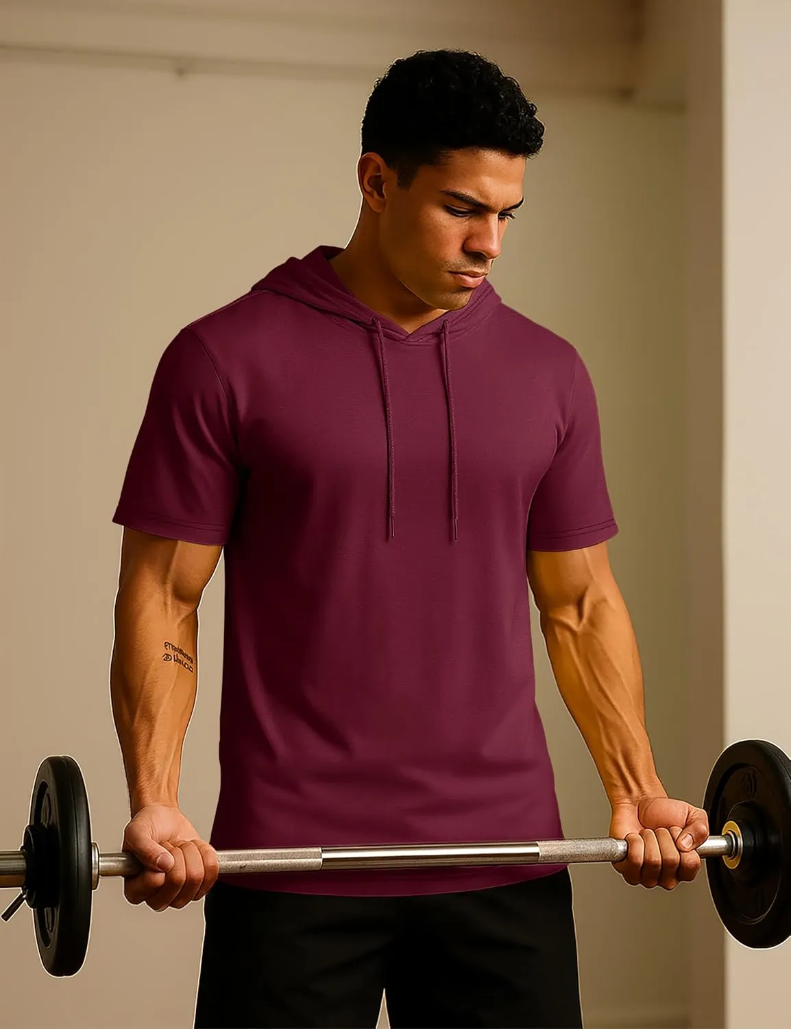 TACVASEN Short Sleeve Hoodies for Men Cotton Hoodies Summer Sweatshirt Lightweight Breathable Workout Shirts Pullover
