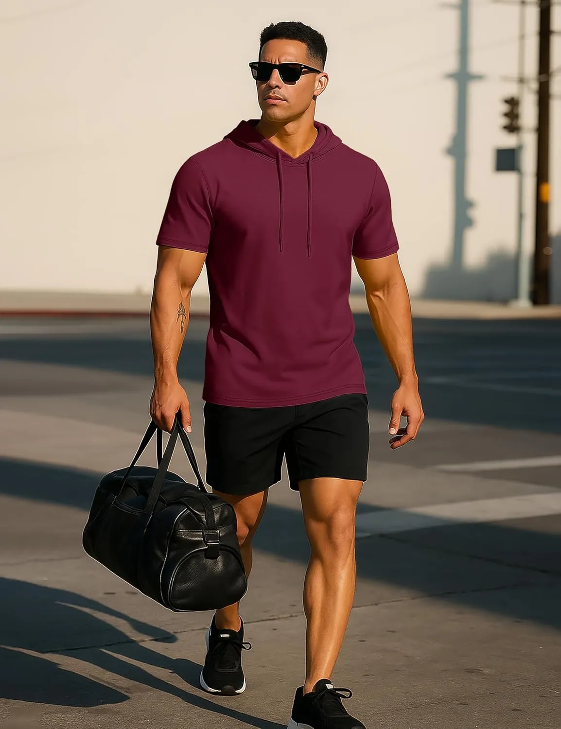 TACVASEN Short Sleeve Hoodies for Men Cotton Hoodies Summer Sweatshirt Lightweight Breathable Workout Shirts Pullover