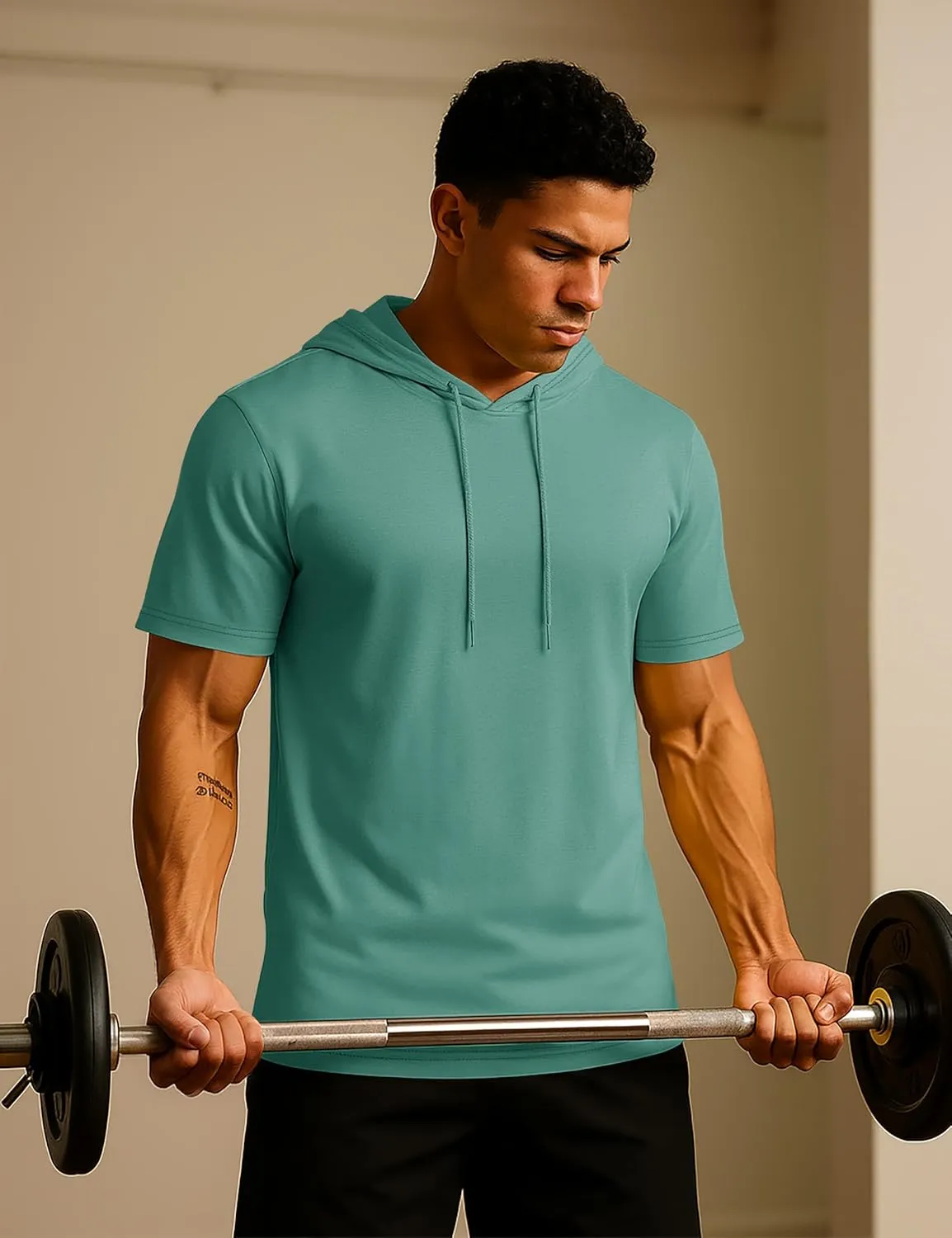 TACVASEN Short Sleeve Hoodies for Men Cotton Hoodies Summer Sweatshirt Lightweight Breathable Workout Shirts Pullover