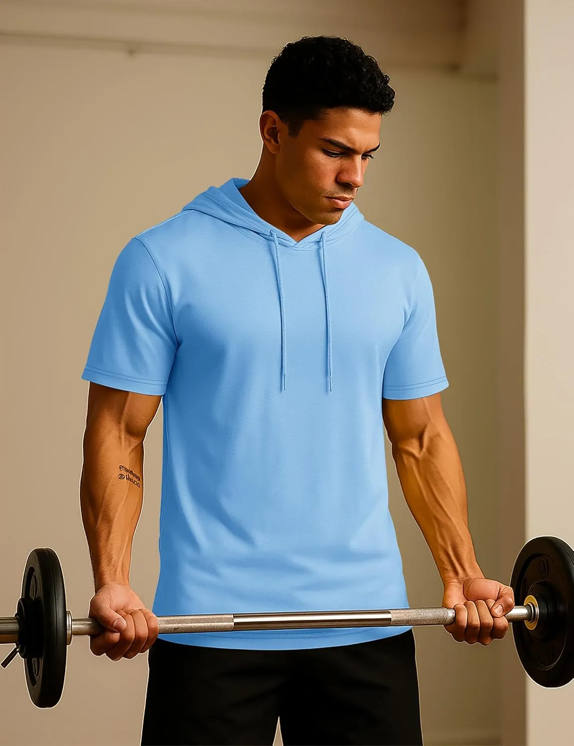 TACVASEN Short Sleeve Hoodies for Men Cotton Hoodies Summer Sweatshirt Lightweight Breathable Workout Shirts Pullover