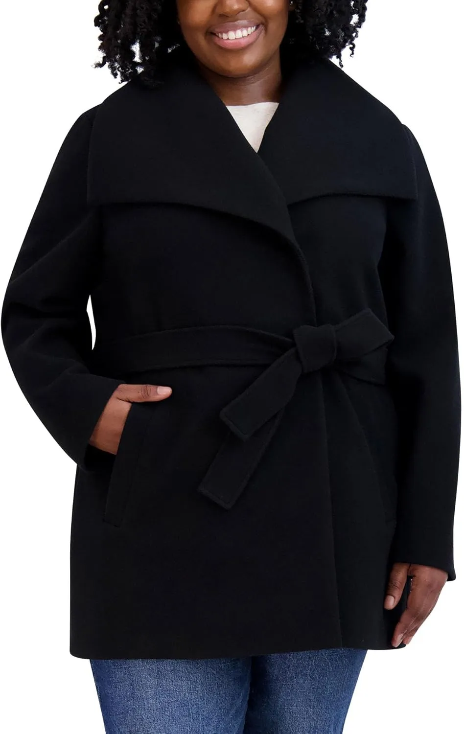 TAHARI Women's Peacoat Lapel Collar Belted Trench Coat