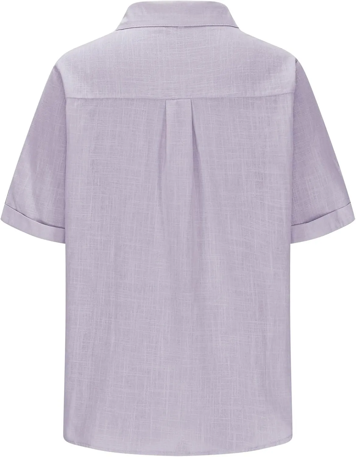 TANGNADE Linen Button Up Shirts Rolled Cuffed Short Sleeve Women Casual Loose Collared Tunic Tops Ladies Work Office Blouse