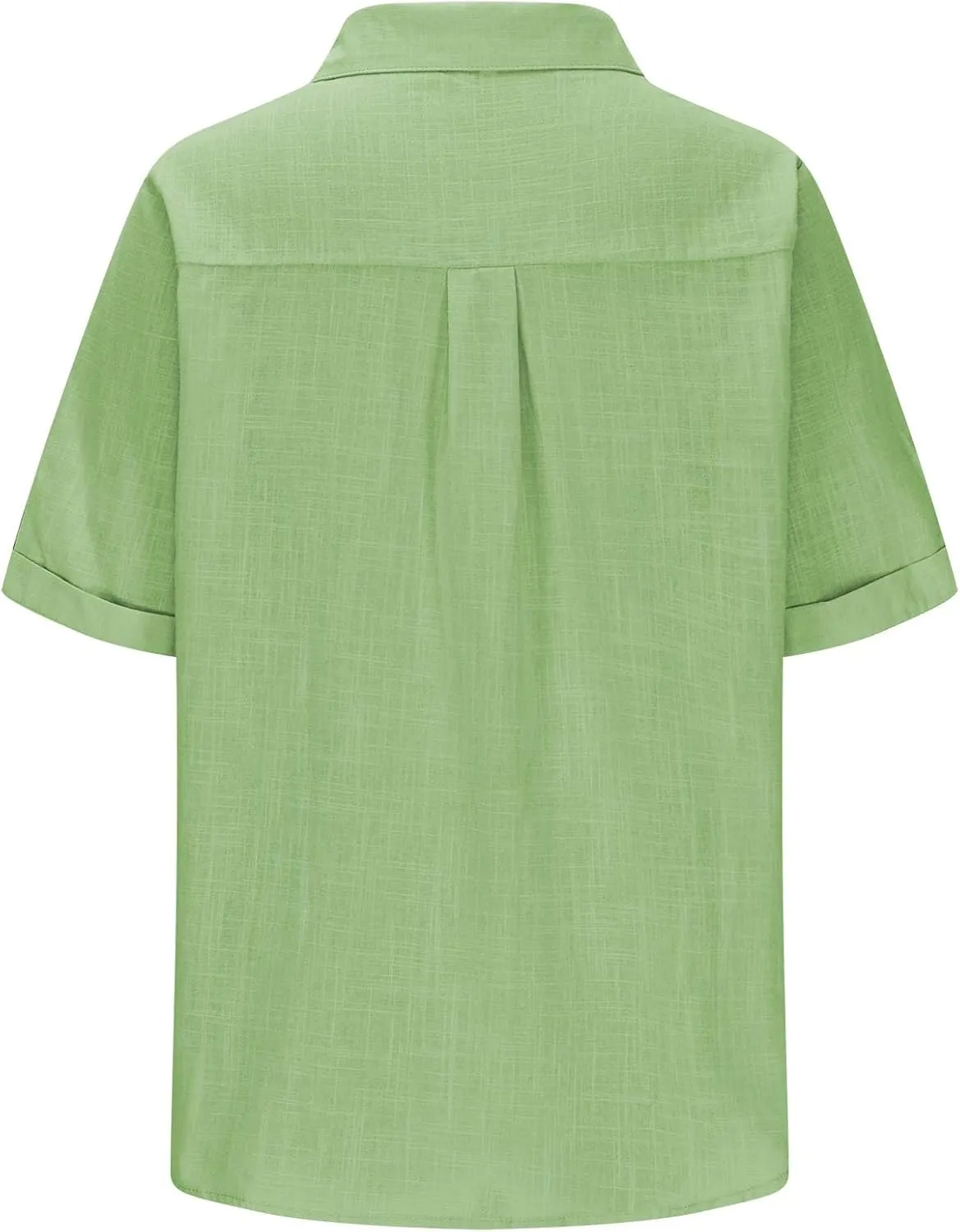 TANGNADE Linen Button Up Shirts Rolled Cuffed Short Sleeve Women Casual Loose Collared Tunic Tops Ladies Work Office Blouse