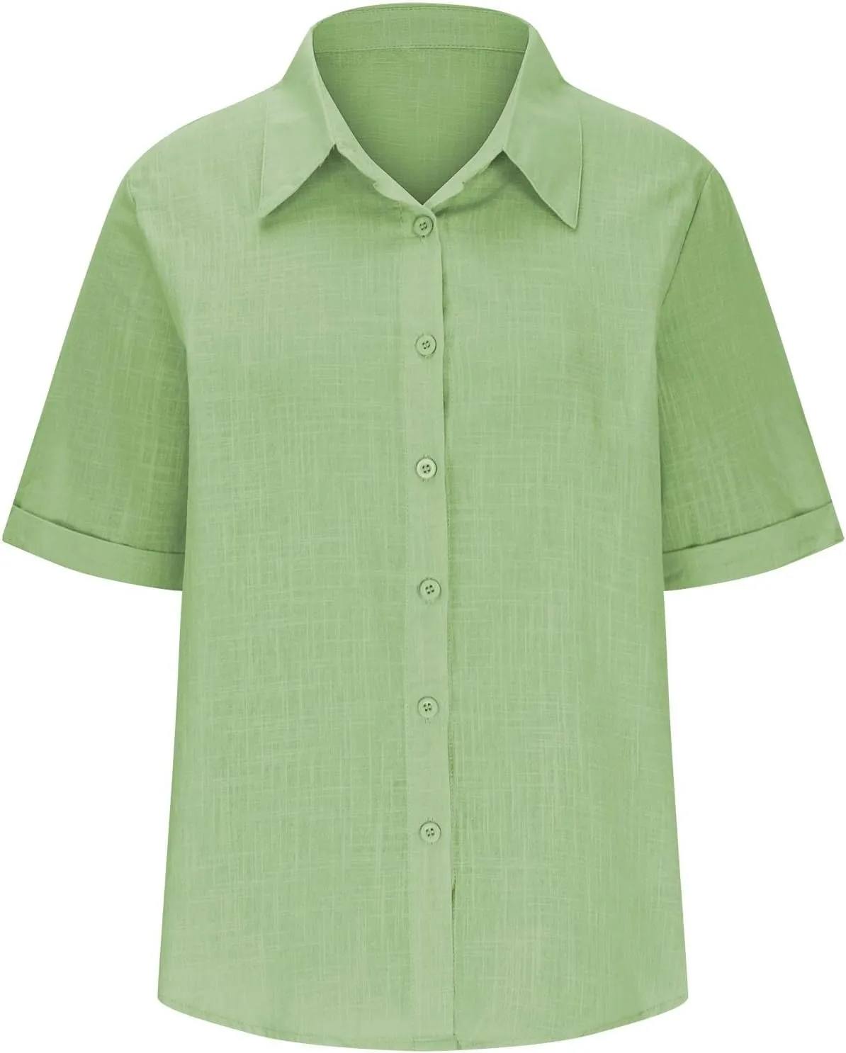 TANGNADE Linen Button Up Shirts Rolled Cuffed Short Sleeve Women Casual Loose Collared Tunic Tops Ladies Work Office Blouse