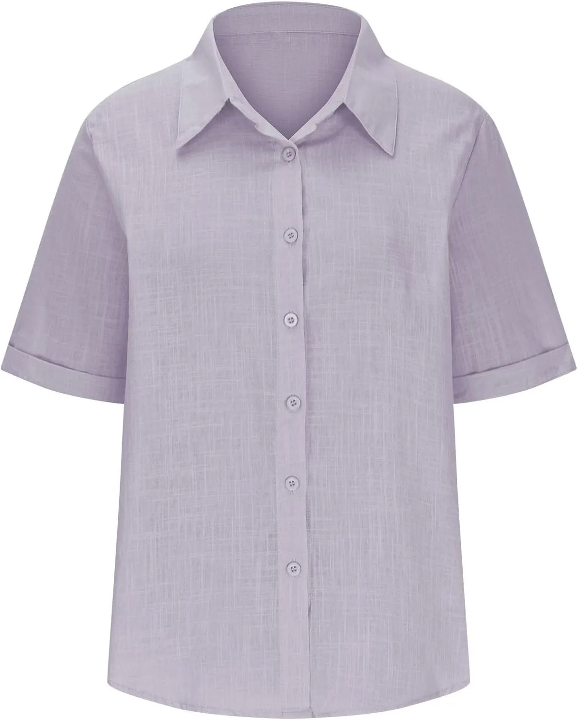TANGNADE Linen Button Up Shirts Rolled Cuffed Short Sleeve Women Casual Loose Collared Tunic Tops Ladies Work Office Blouse
